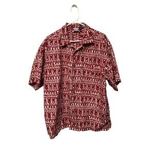 US Expedition Hawaiian Shirt Mens Size XL Red White Short Sleeve Button Up
